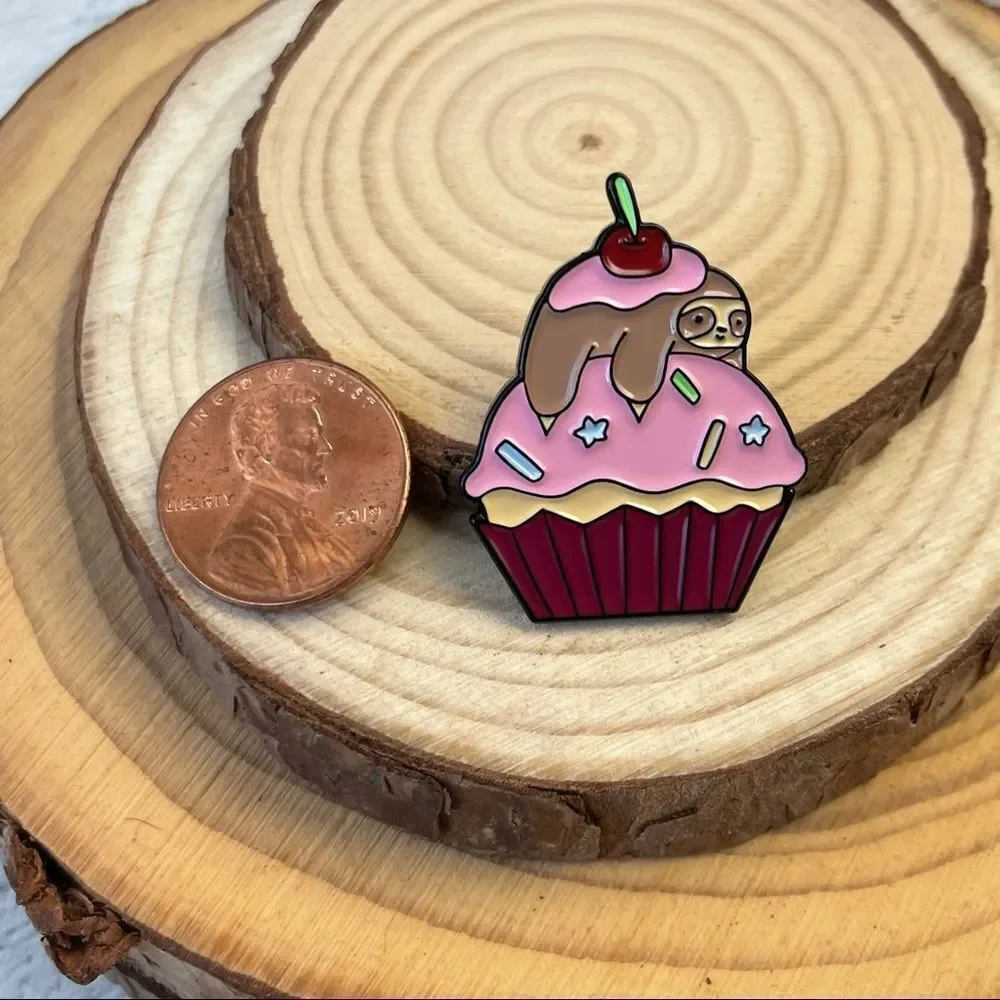 Sweet Sloth Pink Cupcake Enamel Pin/ Brooch Lapel
